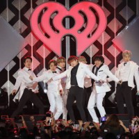 Suga, Jin, Jungkook, RM, Jimin, and J-Hope of BTS performs during the iHeartRadio KIIS FM's Jingle Ball show at the Forum on December 06, 2019 in...