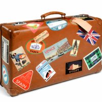 suitcase with travel stickers - travel stock pictures, royalty-free photos & images