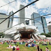 summer concert at the millennium park in downtown chicago - concert stock pictures, royalty-free photos & images