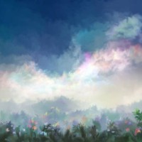 summer meadow in the morning fog - garden decoration stock illustrations