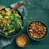 summer vegetarian pasta salad with broccoli pesto - food stock pictures, royalty-free photos & images