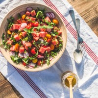 summer watermelon salad at sunset - food stock pictures, royalty-free photos & images