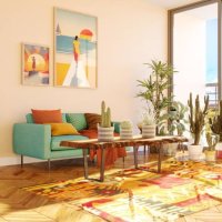 sunlit living room with cactuses - home decoration stock pictures, royalty-free photos & images