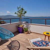 sunny terrace in the holiday villa - garden decoration stock pictures, royalty-free photos & images