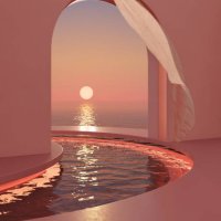 sunset view over the sea from the archway on the poolside - home decoration stock pictures, royalty-free photos & images