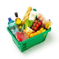 supermarket basket with organic produce on white. - food stock pictures, royalty-free photos & images