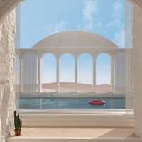 surreal 3d scene with pool, desert dreamscape - fashion stock pictures, royalty-free photos & images