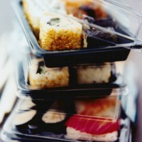 sushi in box lunches - junk food stock pictures, royalty-free photos & images