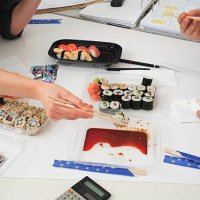 sushi lunch at work - junk food stock pictures, royalty-free photos & images