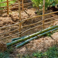 sustainable bamboo materials in agricultural setting - garden decoration stock pictures, royalty-free photos & images