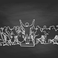 symphonicorchestrasketchblackboard - concert stock illustrations