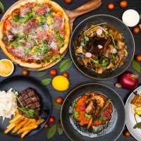 table top of food spread on table. - food stock pictures, royalty-free photos & images