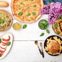 table top view of italian food with free space for your text - food stock pictures, royalty-free photos & images