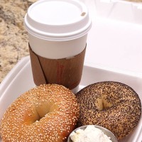 take-out bagels and coffee - junk food stock pictures, royalty-free photos & images