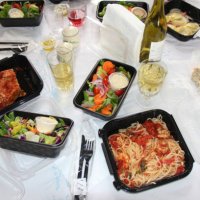 take-out dinner containers at home - junk food stock pictures, royalty-free photos & images