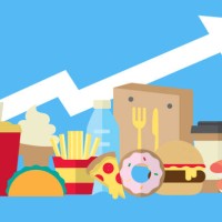 take out and fast food rising inflation prices concept food and supplies going upward with arrow - junk food stock illustrations