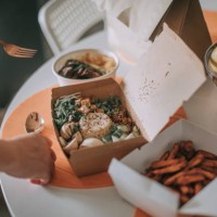 take out food chinese food at home on table with fork and spoon - junk food stock pictures, royalty-free photos & images