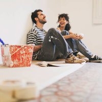 taking a rest after painting apartment. - home decoration stock pictures, royalty-free photos & images