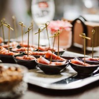 tasty bites stock photo. catering food in a bar - food stock pictures, royalty-free photos & images