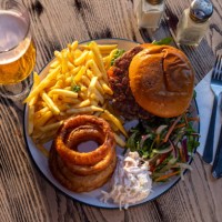 tasty burger with sides - junk food stock pictures, royalty-free photos & images