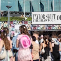 Taylor Swift fans gather prior to the pop singer's concert in front of the Veltins Arena on July 17, 2024 in Gelsenkirchen, Germany. In addition to...