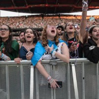 Taylor Swift fans while the singer performs at Estadio da Luz on May 24, 2024 in Lisbon, Portugal.