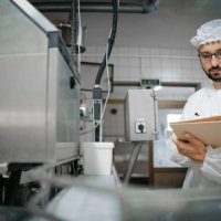 technologist expert taking parameters from industrial machine in a milk factory - food stock pictures, royalty-free photos & images
