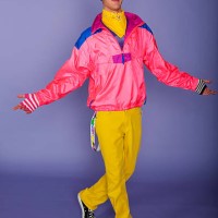 teenager in 1980s fluorescent pink and yellow with cap - fashion stock pictures, royalty-free photos & images