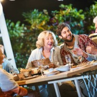 thanksgiving dinner party. - garden decoration stock pictures, royalty-free photos & images