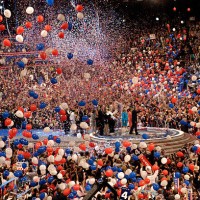 The Bush and Cheney families after the President's speech at the Republican National Convention 2004 in Madison Square Garden in New York City.