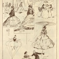 the comic crinoline, 1890s, skirt parachute, umbrella, human advert, victorian cartoon sketch - fashion stock illustrations