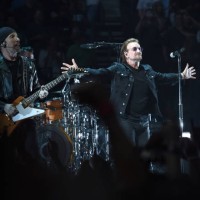 The Edge and Bono of the rock band U2 perform at Bridgestone Arena on May 26, 2018 in Nashville, Tennessee.