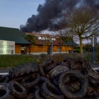 The entrance of a McDonald fast food is blocked by farmers in Le Mans, northwestern France, on January 26 as part of a nationwide day of protests...