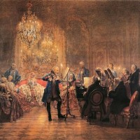 The Flute Concert of Sanssouci, by Adolph Menzel . ; Berlin, Neue Nationalgalerie .