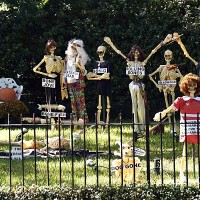 The front yard of a house in the Garden District of New Orleans, Louisiana, wears special decorations on October 19, 2015 as the city prepares to...