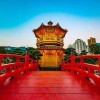 the golden pavilion of absolute perfection in nan lian garden, chi lin nunnery, a large buddhist temple in hong kong - garden decoration stock pictures, royalty-free photos & images