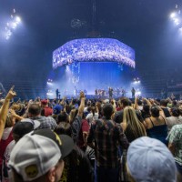 The sold out crowd cheers as Jelly Roll performs onstage during the Beautifully Broken Tour at Climate Pledge Arena on August 31, 2024 in Seattle,...