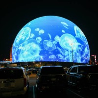 The Sphere is seen during the opening night with U2:UV Achtung Baby Live concert at the Venetian Resort in Las Vegas, Nevada, United States on...