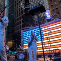 The US Navy band from Rhode Island plays a concert during Fleet Week in Times Square on May 28, 2022 in New York City. Fleet Week returned this year...