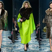 This combination of pictures created on February 27, 2025 shows models presenting creations by Prada for the Womenswear Ready-to-wear Fall-Winter...