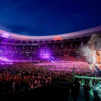 Thousands of spectators during the concert of the duo Estopa, at the Estadio Metropolitano, on 22 June, 2024 in Madrid, Spain. Estopa is a Spanish...