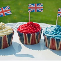 three british cupcakes - garden decoration stock pictures, royalty-free photos & images