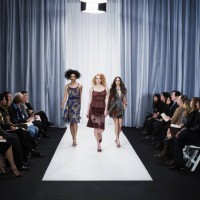 three female models walking down runway - fashion stock-fotos und bilder