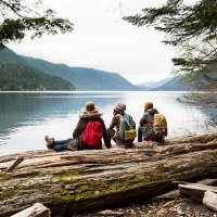 three girls on a day hike. - travel stock pictures, royalty-free photos & images