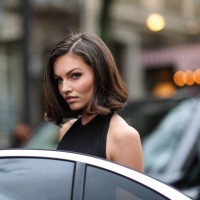 Thylane Blondeau wears a black tank top, outside Nina Ricci, during the Womenswear Fall/Winter 2024/2025 as part of Paris Fashion Week on March 01,...