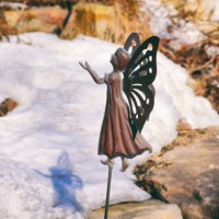 tiny fairy of winter garden - garden decoration stock pictures, royalty-free photos & images