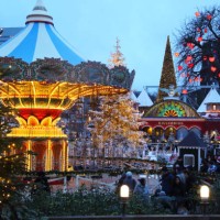 tivoli garden attractions at christmas, copenhagen. - garden decoration stock pictures, royalty-free photos & images