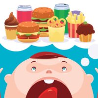 toddler thinking of junk food - junk food stock illustrations