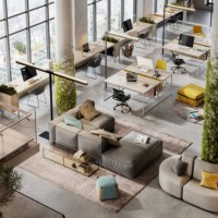 top view 3d image of a environmentally friendly office space - home decoration stock pictures, royalty-free photos & images