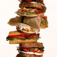 tower of sandwiches - junk food stockfoto's en -beelden